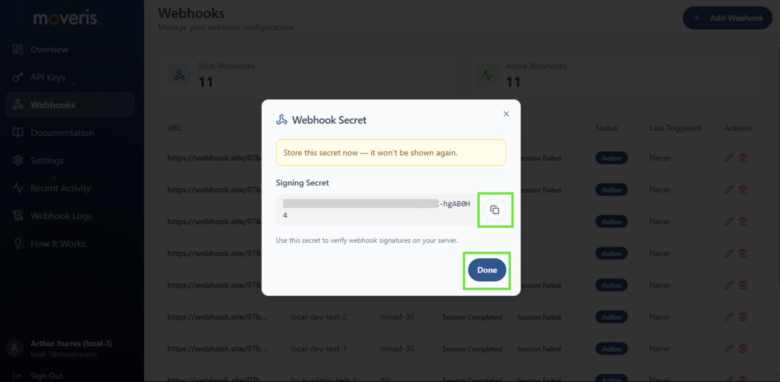 Webhook secret after creation